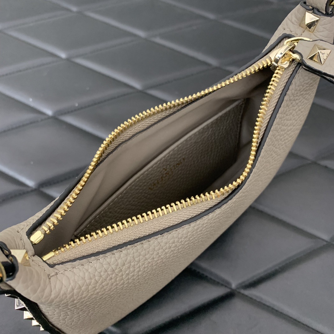 Valentino Garavani Rockstud Mini Hobo Bag in Grey Grainy Calfskin